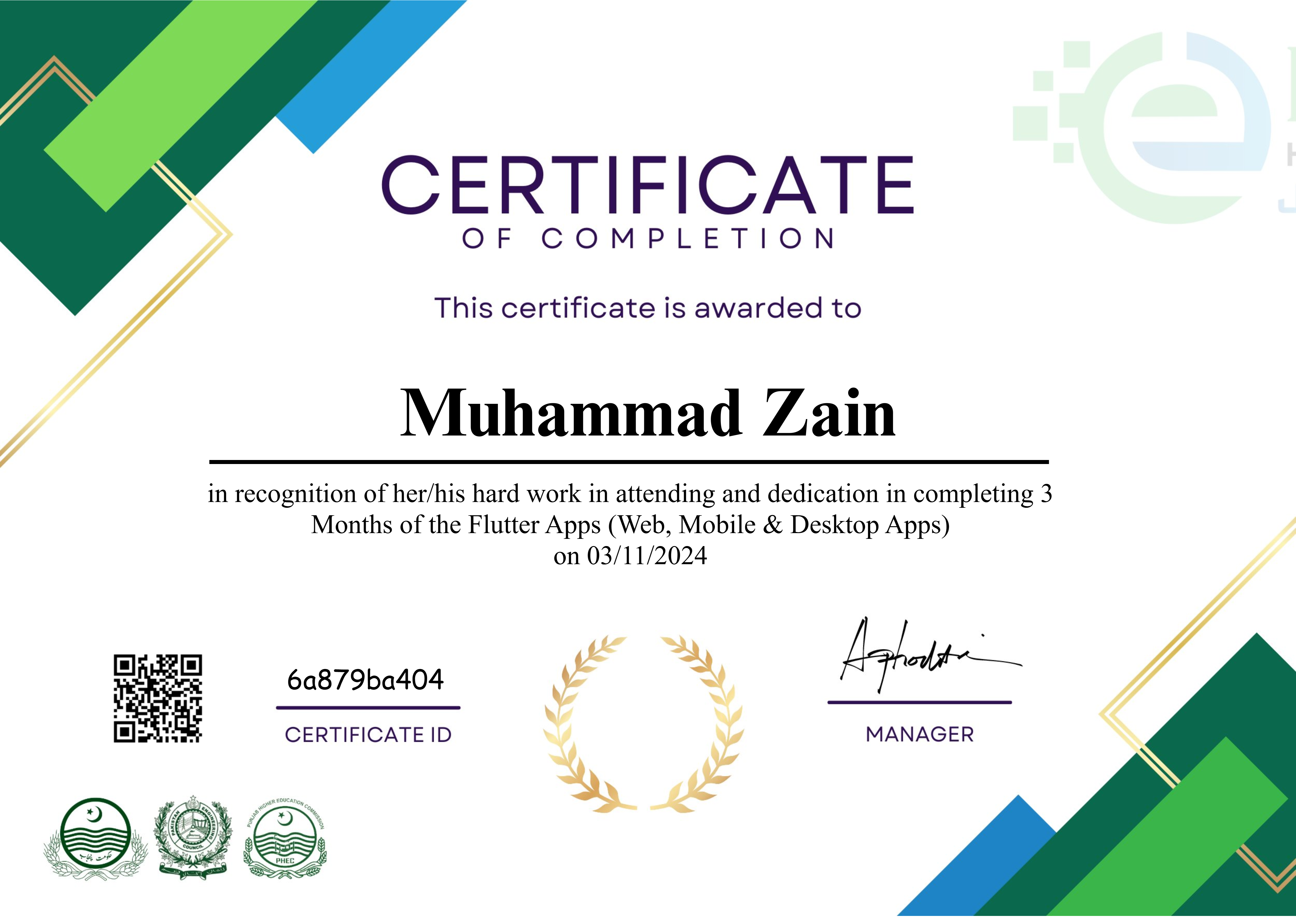 3 Months Flutter Apps Certificate